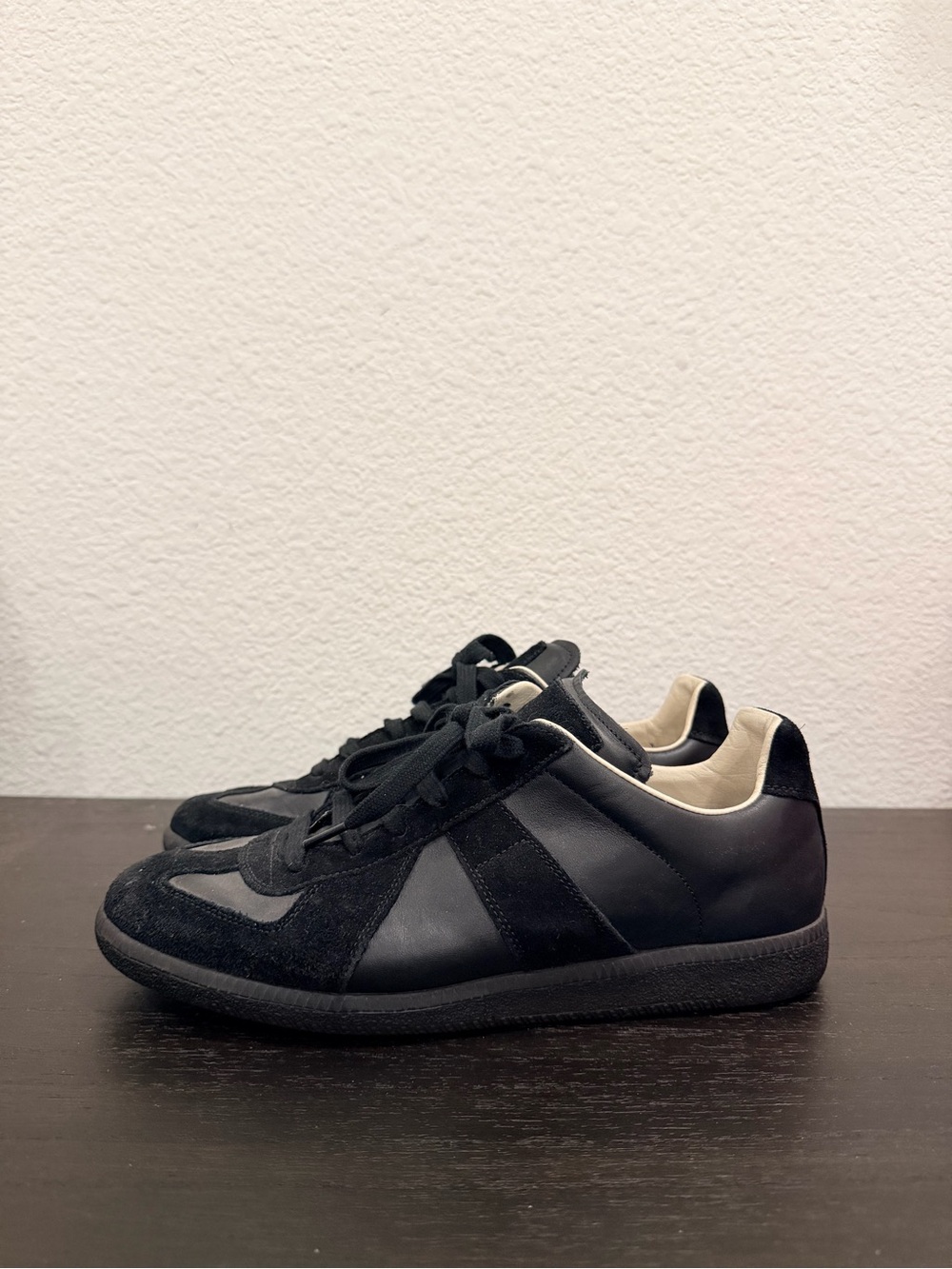 Maison Martin Margiela Black Leather & Suede Low-Top Sneakers